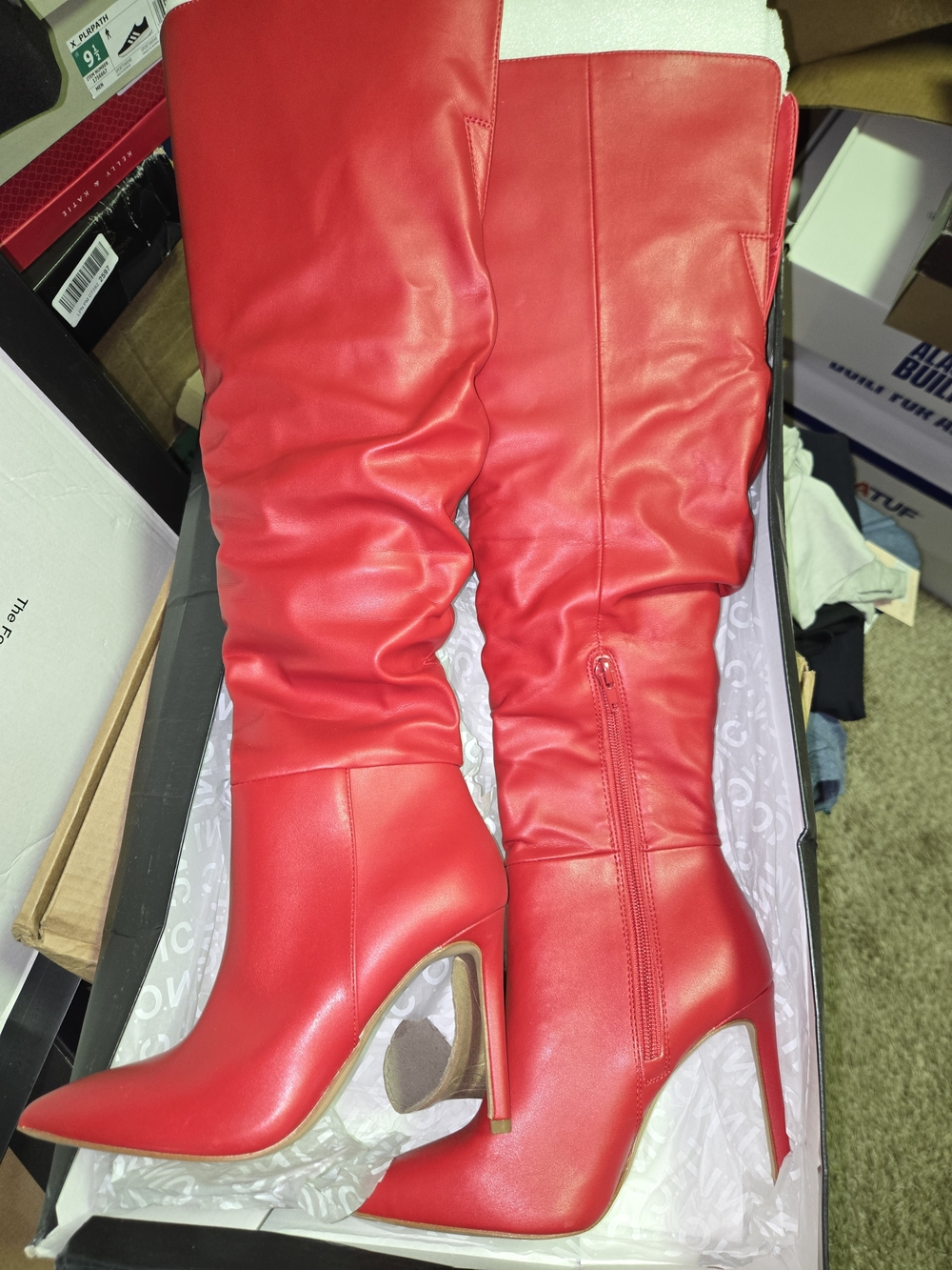 Kiyonna Red Over-the-Knee Pointed-Toe Stiletto Boots